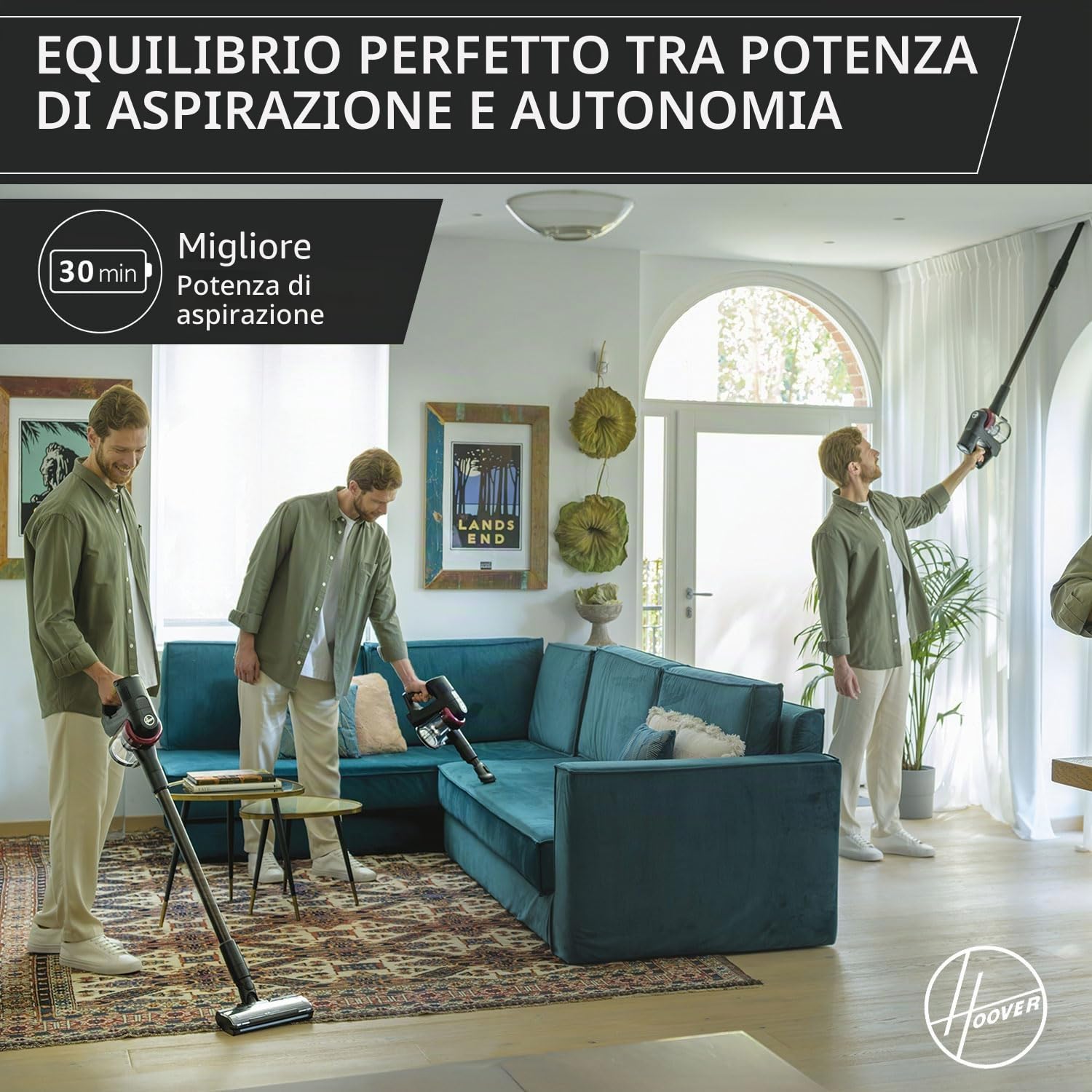 Hoover [HF410H Aspirapolvere senza fili, manovrabilità a 360° per tutti i tipi di pavimenti, spazzola anti-groviglio con luci LED integrate, Nero/Magenta