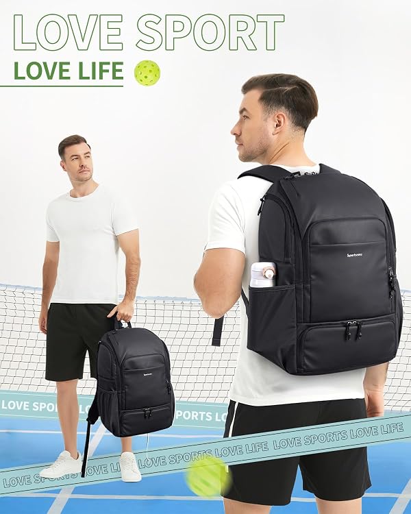 sportsnew Pickleball Bag, Waterproof Pickleball Backpack for Women Men with Shoe Compartment & Fence Hook, Black Patent Pending by sportsnew - Image 9