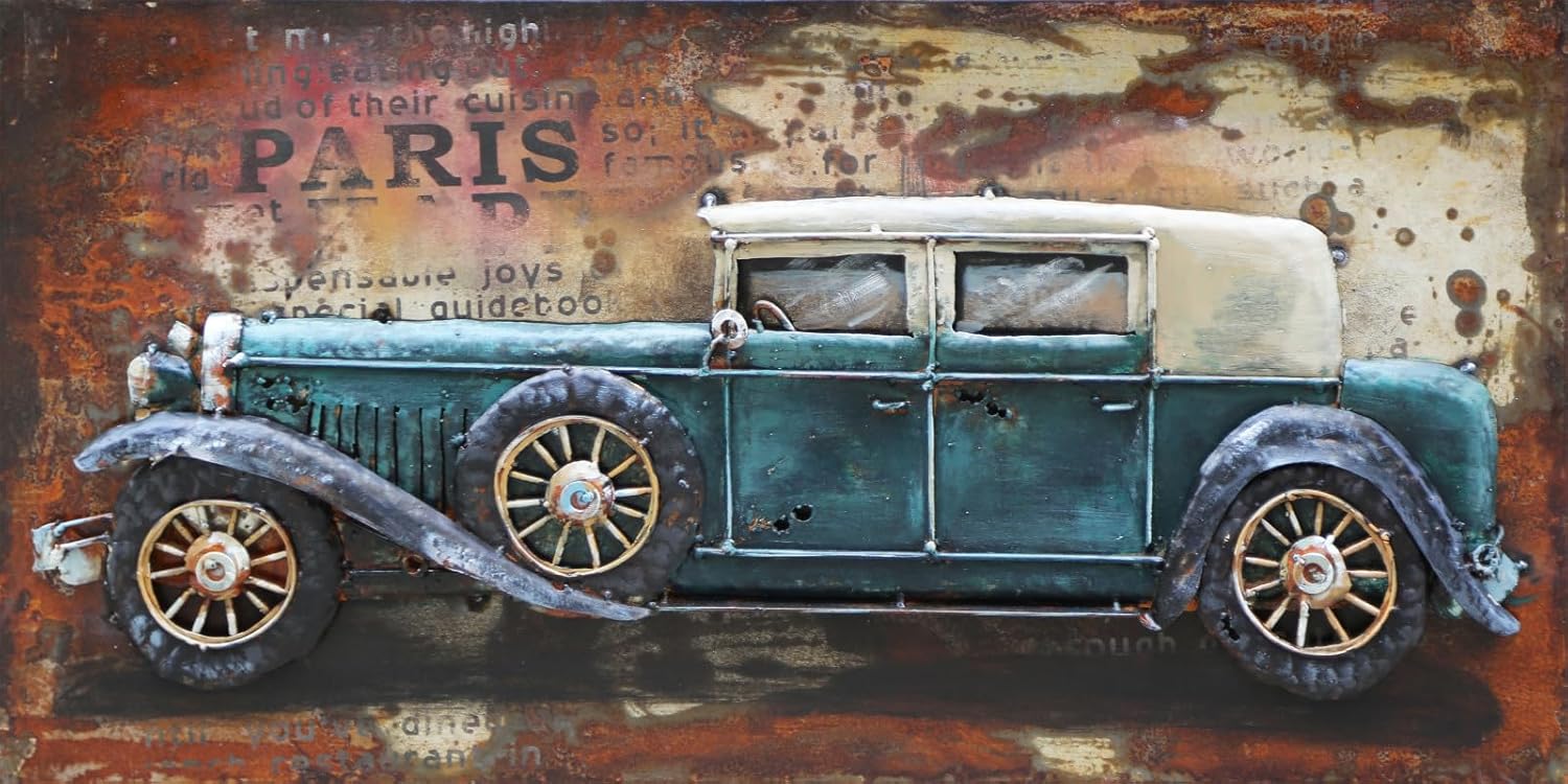3D METAL ART, PAINTING CAR Vintage Car ON METAL CANVAS HOME OFFICE DECORATION DECOR Gift Décor Handmade By Classy Bronze