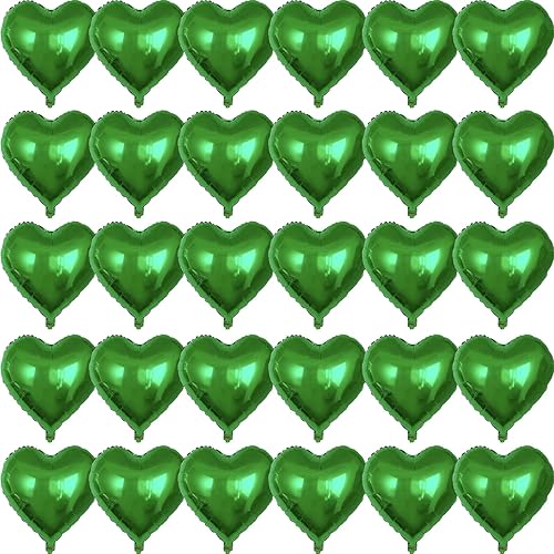 30 globos de aluminio con forma de corazón verde de 18 pulgadas, globos de aluminio con forma de corazón, globos de aluminio para decoración de