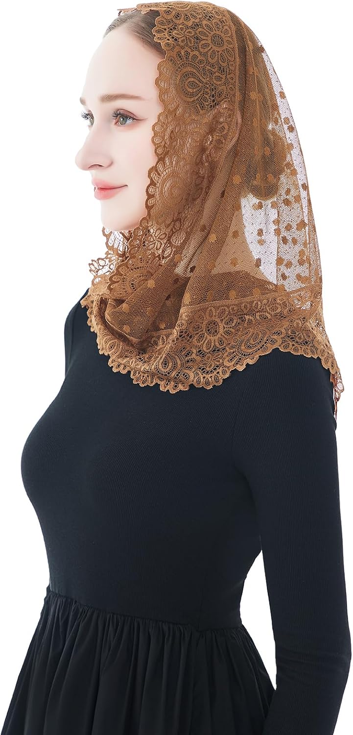 Wgior Triangle Vintage Inspired Lace Chapel Veils Catholic Mass Head Covering Scarf Mantilla Veils for Church - Image 5