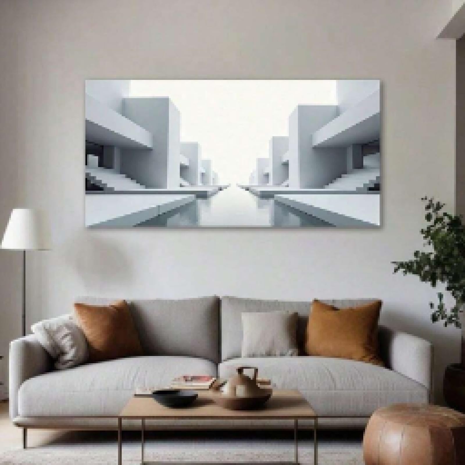 lianyibo 1 Stück große moderne Landschafts-Leinwand-Kunstdrucke, weicher, anmutiger digitaler Minimalismus mit Badezimmer- und Schlafzimmerdekor, 55 x 110 cm, Rahmen