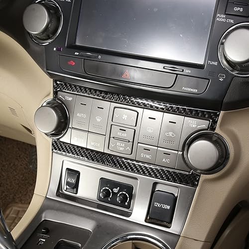 Miniatura 3 de LLKUANG Para Toyota Highlander 2009 2010 2011 2012 2013 Real Fibra de Carbono Adhesivo 3D Interruptor de Aire Acondicionado Marco de Control