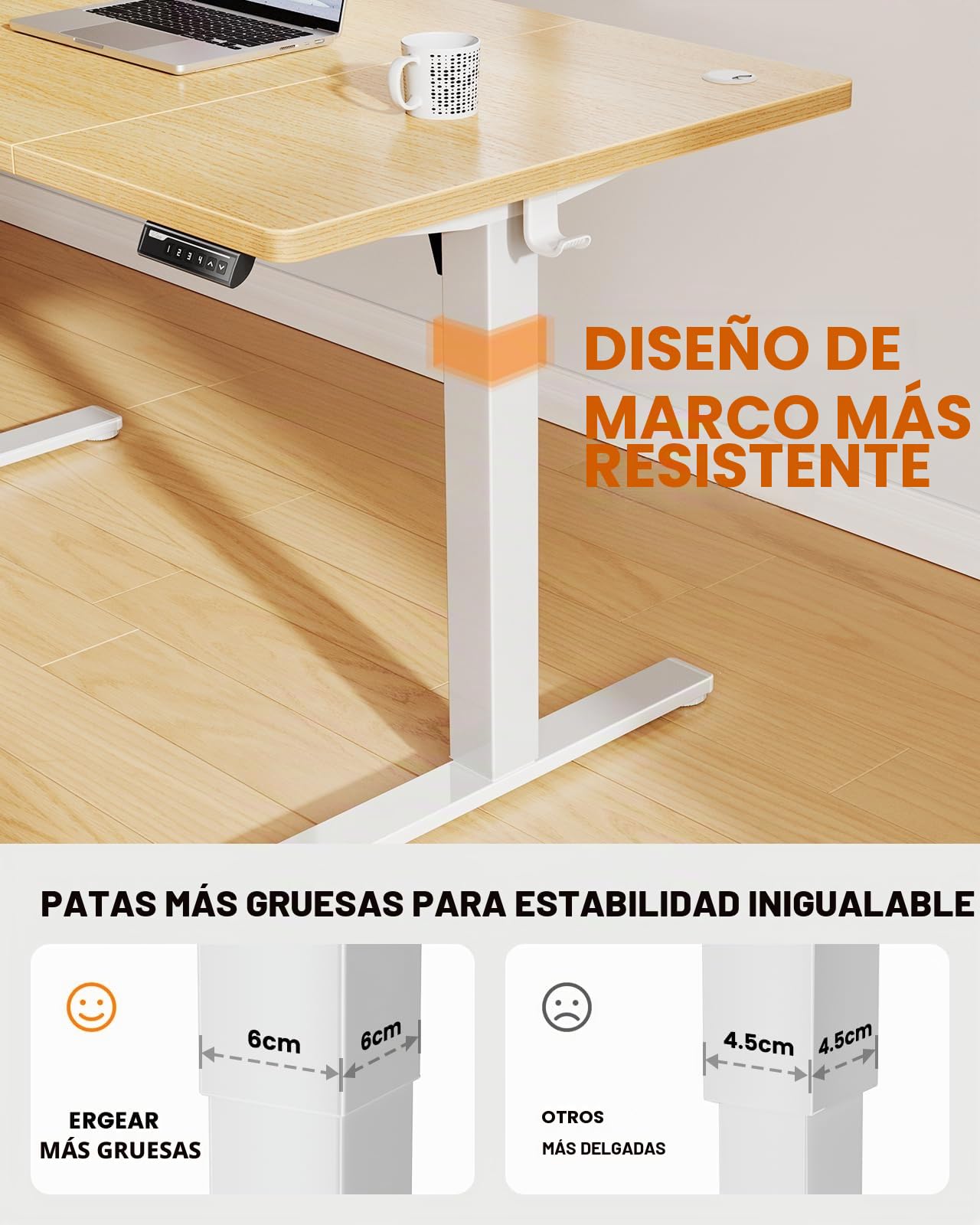 ErGear Escritorio Eléctrico en altura120x80cm,100KG de Capacidad de Carga Escritorio Ajustable con avanzado Motor sin escobillas,Robusto armazón metálico,Tablero de Cuatro Partes