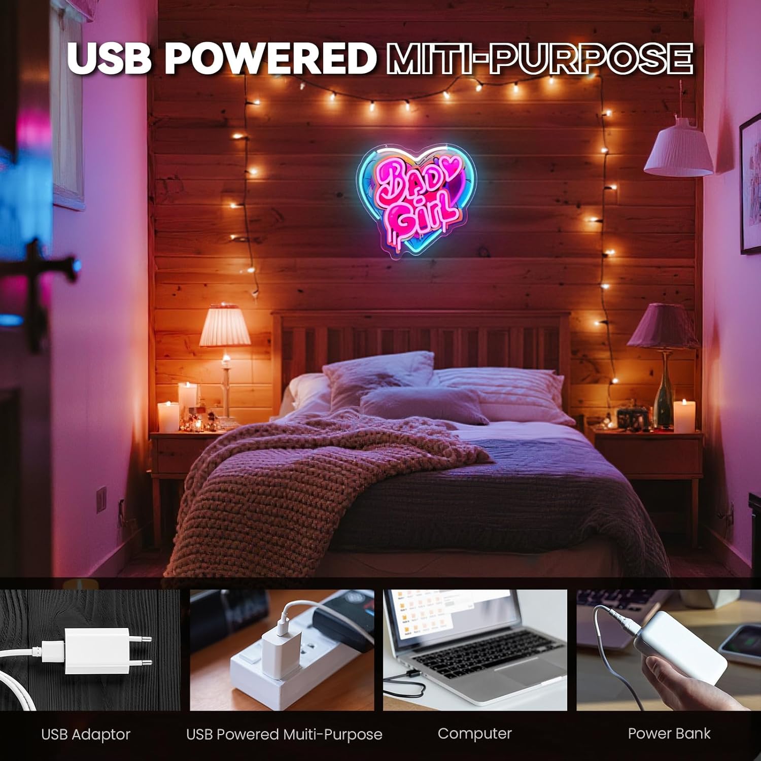 Bad Girl Neon Sign, Pink Neon Signs for Wall Decor, Dimmable Acrylic Neon Lights for Girls Room Bedroom Bar Club Playroom Party Decorations, Perfect Gifts