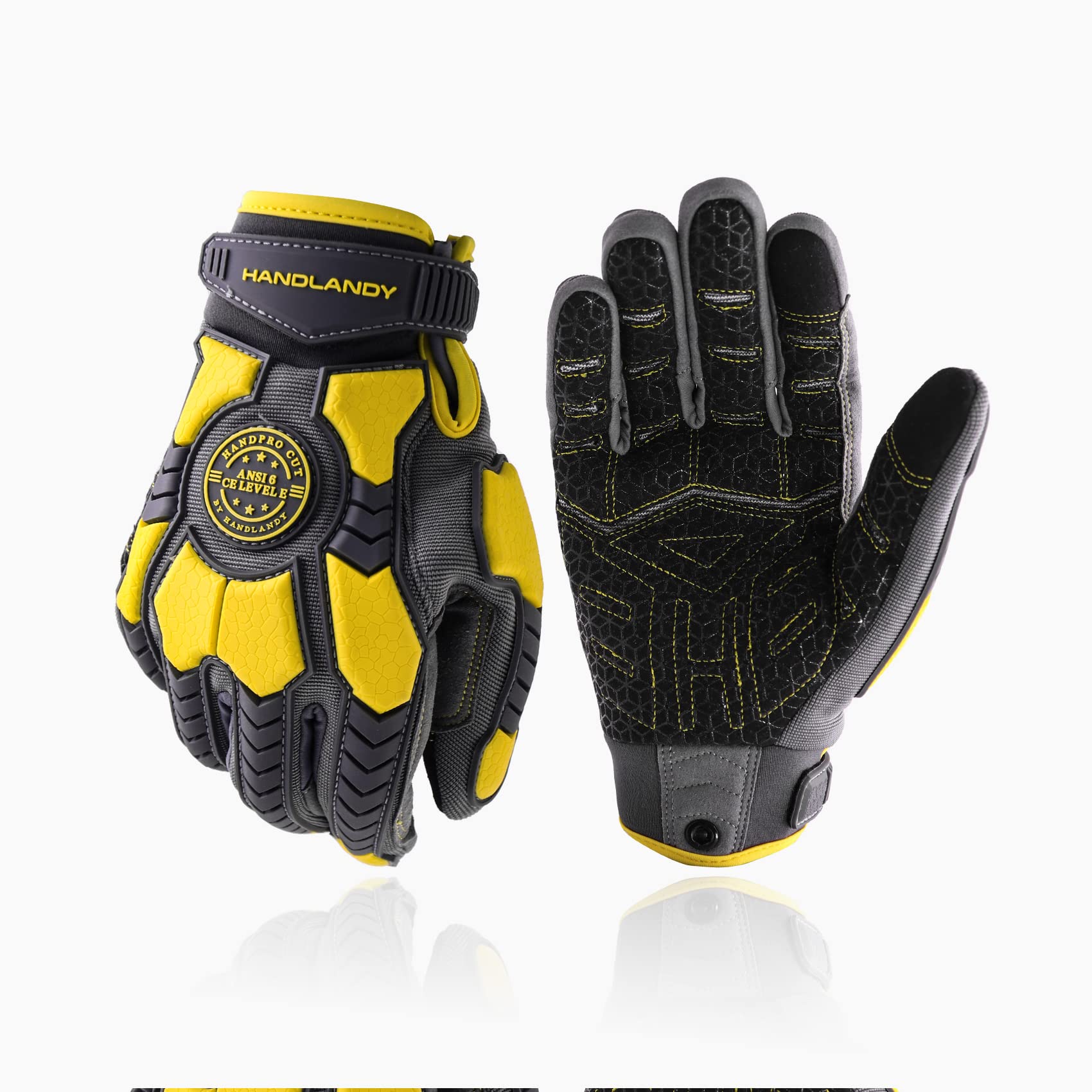HANDLANDY HLDD ANSI A6 Cut Resistant Gloves – Touchscreen Anti Vibration Work Gloves with TPR Protection & PVC Palm for Mechanics, Construction, Demolition & Power Tools