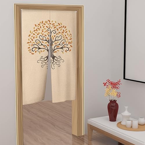 Miniatura 4 de Leowefowa Cortina japonesa Noren para puerta, tratamiento de ventana, cortina de puerta con estampado de árbol abstracto, cortina de puerta para