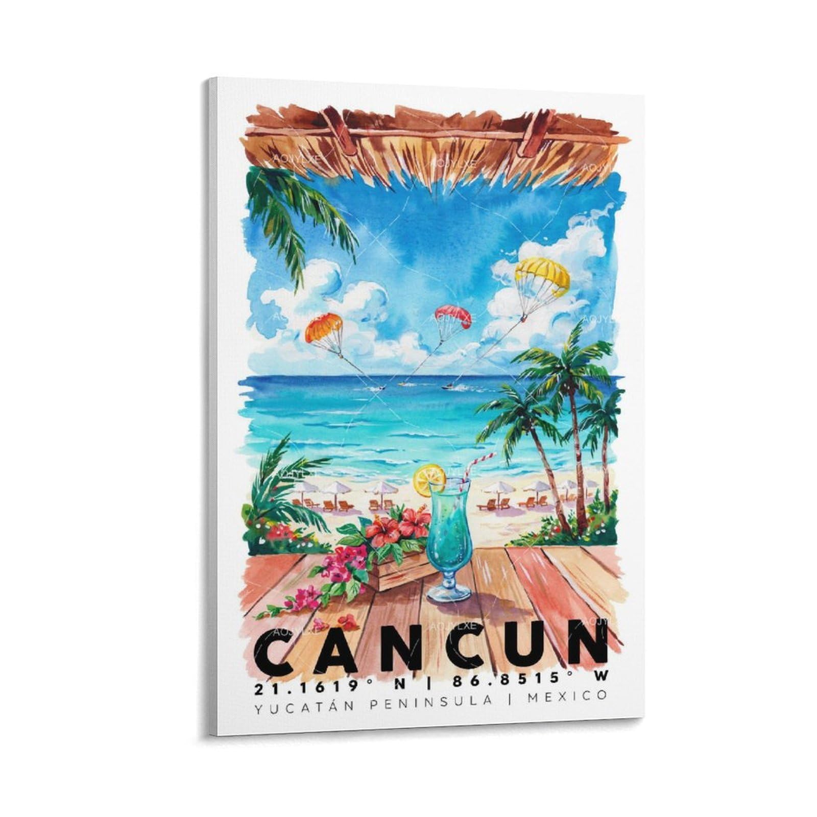 Impression grand paysage Cancun affiche aquarelle de qualite - 8