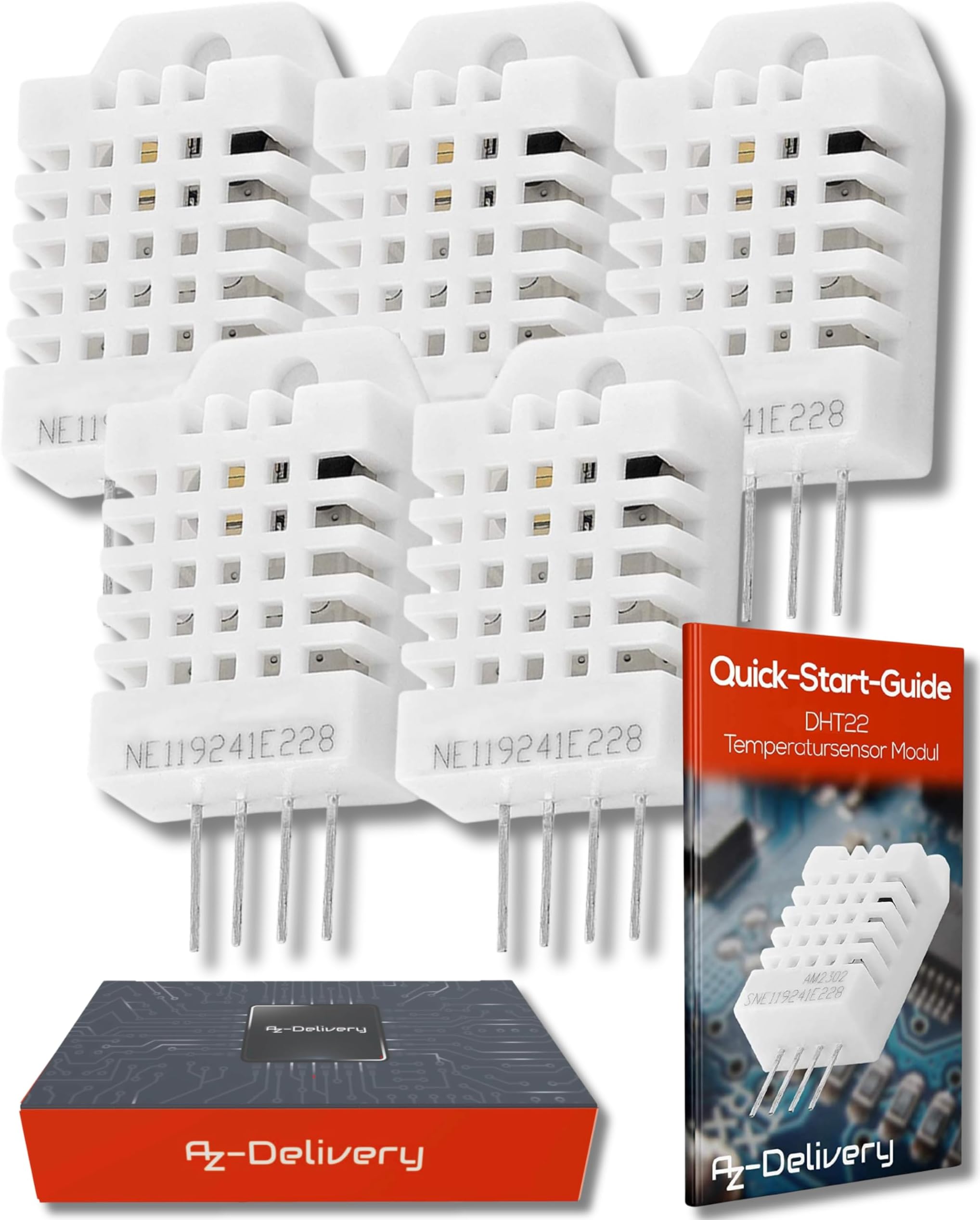 5x AZDelivery Digital Temperature And Humidity Sensor Module 3.3V 5V Compatible with DHT22 Compatible with AM2302 Replace SHT11 SHT15 Compatible With Arduino and Raspberry Pi Including E-Book!