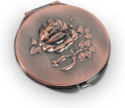 Goshentech Retro Metal Compact Mirror Travel Portable Mirror 1x/2x Magnification Compact &Portable Foldable Ancient red Copper