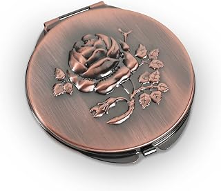Goshentech Retro Metal Compact Mirror Travel Portable Mirror 1x/2x Magnification Compact &Portable Foldable (red Copper)