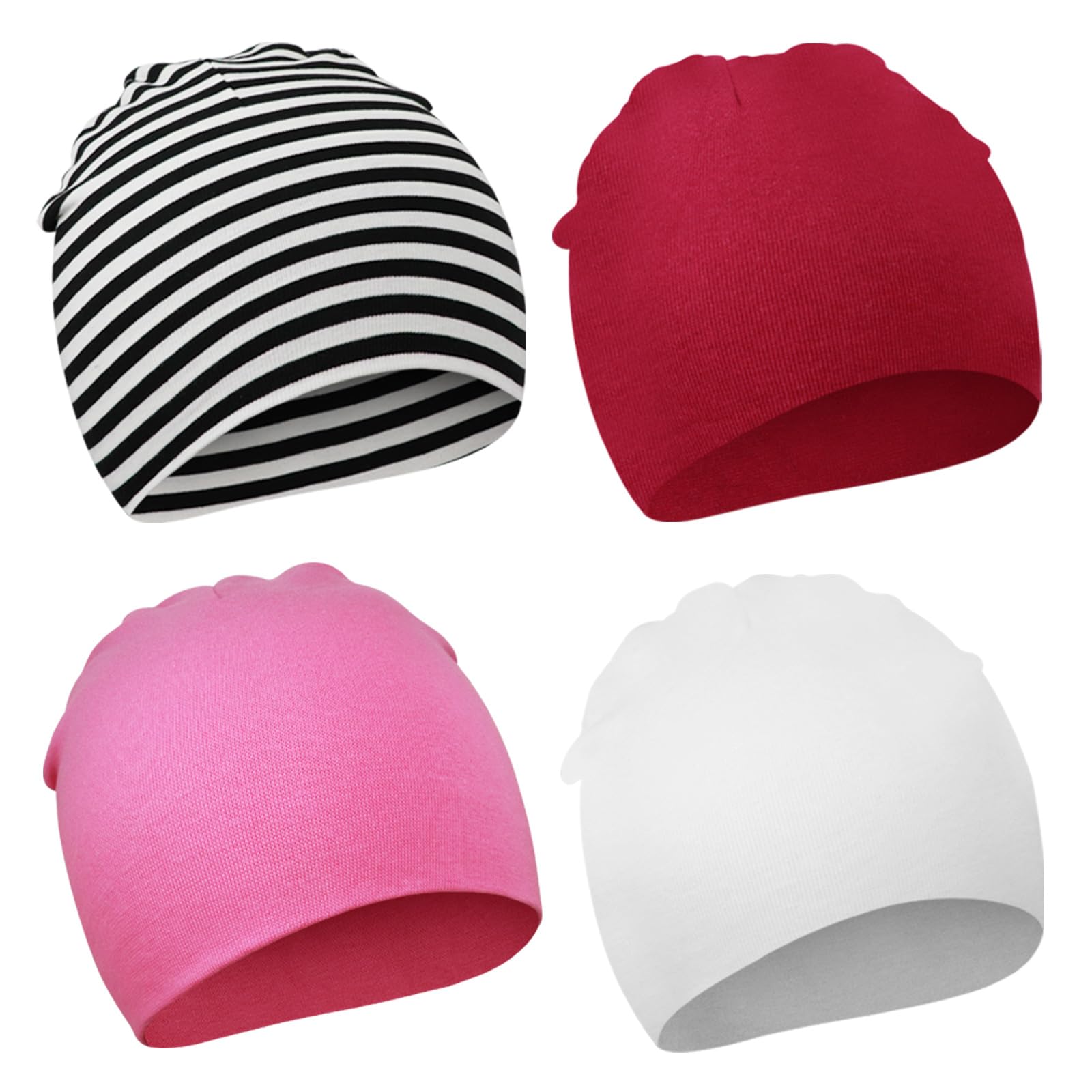 DRESHOW 4 Stücke Unisex Mütze Hut Junge Mütze Frühling Mützchen Kleinkind Wendemütze Jersey Slouch Beanie Bekleidung Unisex Infant Hut Kindergarten Mütze