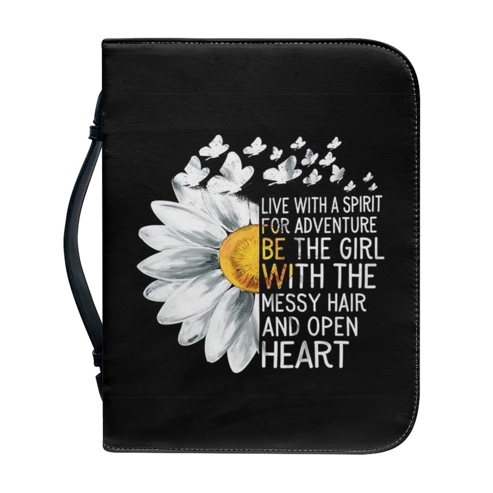 Kuiaobaty Daisy Quotes Print Zipper Book Cover with Bookmark for Work,Study,Bible Book, Flowers Book Carrying Bag with Handle — image 1