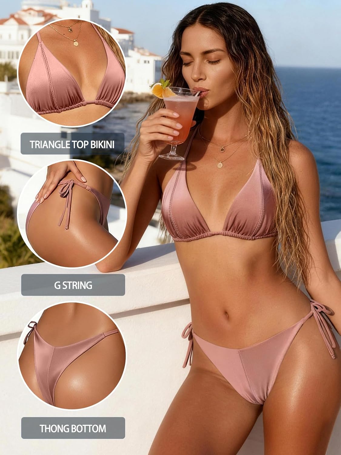 MIKETAI Women's Bikini Sets Two Piece Swimsuits Triangle Halter Top String Cheeky Thong Bottom Bathing Suit