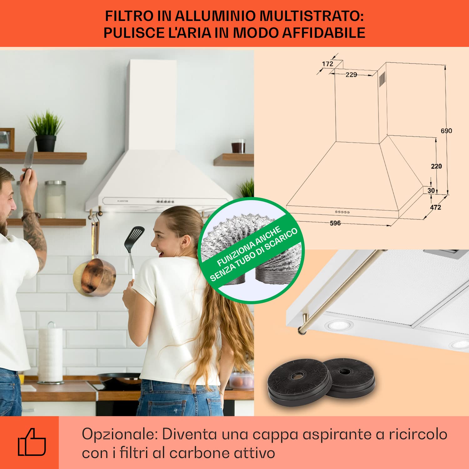 Cappa Aspirante GLOBALO Lumotion 60.1 White Gesture – 60 Cm, Controllo Gestuale, 545 M³/h, 47 DB, LED Regolabili