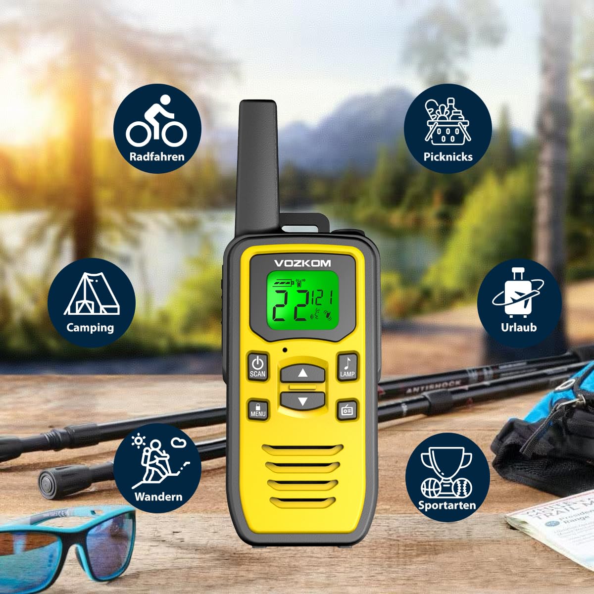 Professionelle Walkie Talkie für Erwachsene, Wiederaufladbare Langstrecken Funkgerät Lizenzfrei 36 Kanäle VOX, Zweiwege-Radios mit FM Rundfunkgerät