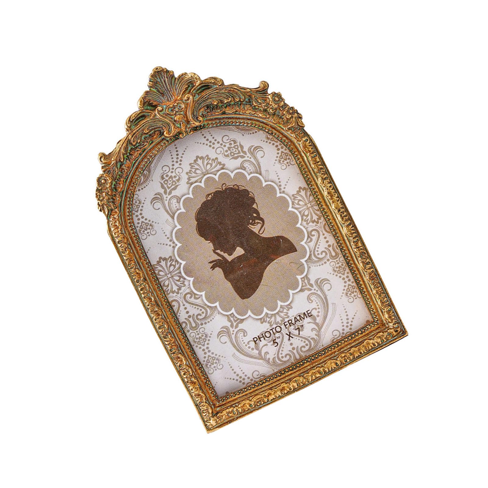 Mantel Decor Photo Frame, Vintage Arched Resin Picture Frame with Ornate Carved Border for Family Portrait Display Ornate Portrait Antique Tabletop Picture Holder Mantel Entryway Shelf Display Wedding