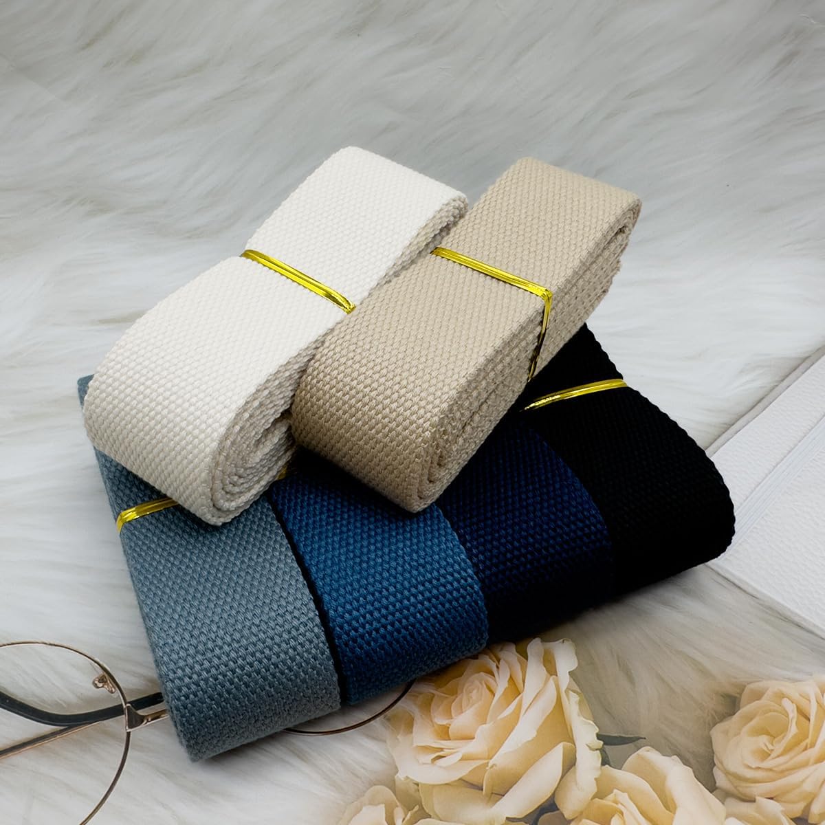 1.5 Inch Heavy Cotton Webbing 18 Yards 6 Colors Mixed Webbing Straps for Bags Handles,Tote Bag Webbing，Cloth Belt,Making Outdoor Supplies