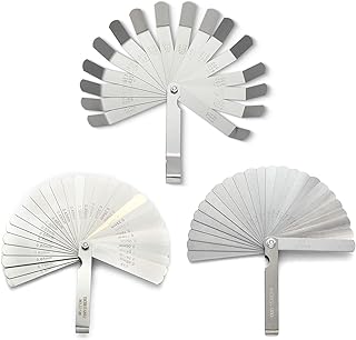 2 Pack Feeler Gauge with 32/26 Blades and 1 Pack Offset Feeler Gauge with 16 Blades - Stainless Steel Feeler Gauge Dual Marked Metric and Imperial Gap Measuring Tool for Automotive Repair and Machining