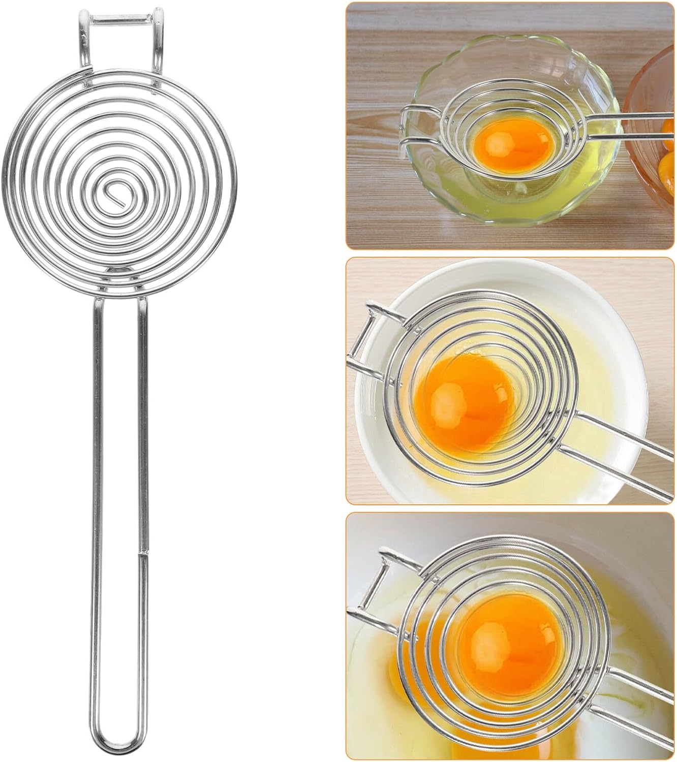 Stainless Steel Egg White Separator with Long Handle Food Grade Egg Yolk Filter and Divider Tool for Baking Cooking Home Kitchen Shops Cake Shops and Hotels