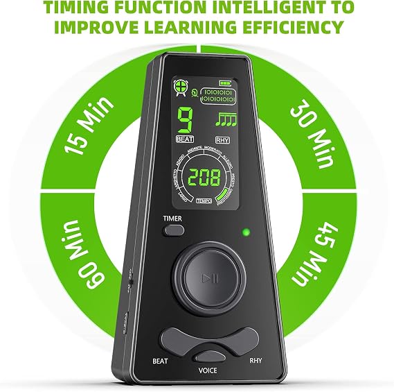 LEKATO Digital Metronome with Volume Control and Tempo Control Electronic Metronome with Timer Large Tempo Range Vocal Voice Beats for Piano Violin Guitar Ukulele and Drums (Black)