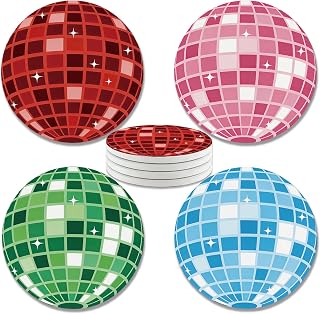 zcyhtqp, Funny Absorbent Round Ceramic Stone Coasters Set of 4 with Cork Base, Disco Ball Coasters, Bar Parties, Gifts for Home, Bar, Coffee Table, Office Table Décor