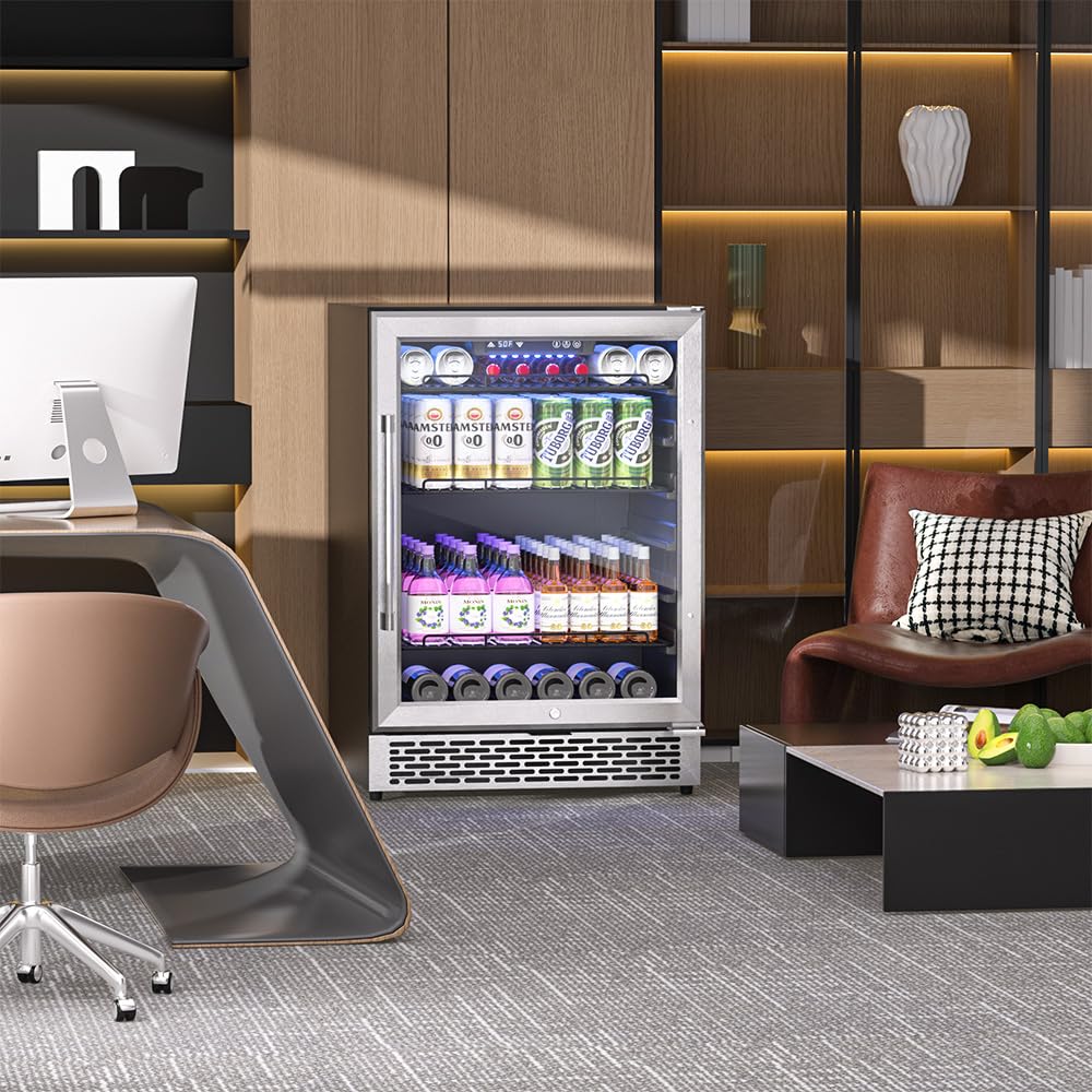 Zeytri Beverage Refrigerator with Glass Door, Silver