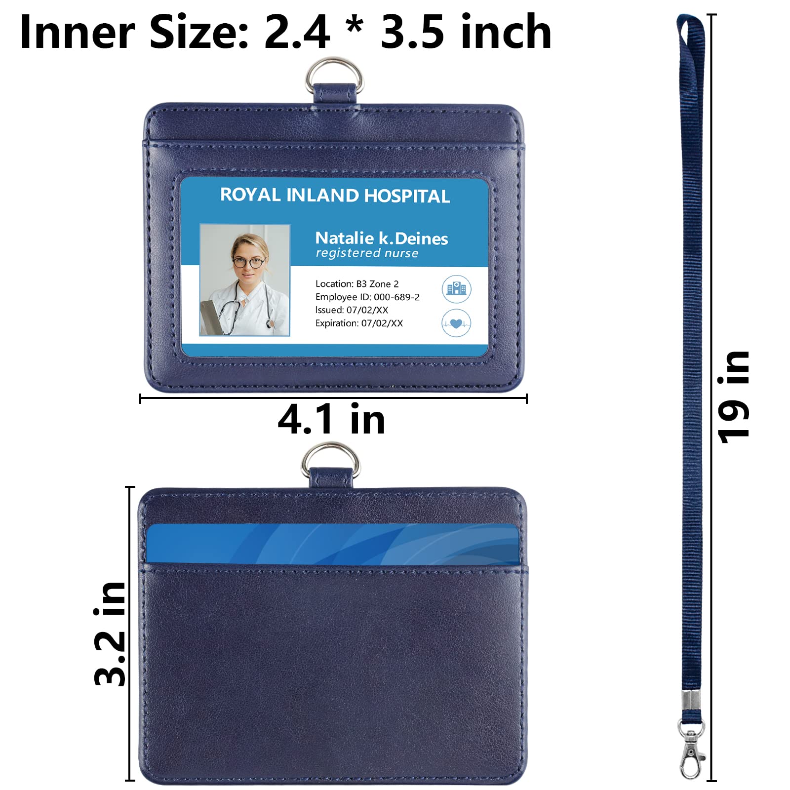 Lot De 3 Porte-cartes Teskyer - Fenêtre Transparente, Cordon Vertical, Bleu - Pour Badge Et Cartes D'accès