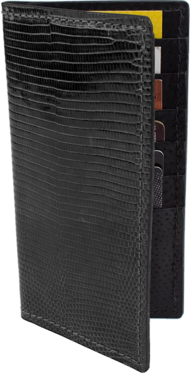 Genuine Tegu Lizard Checkbook Rodeo Wallet (Black)