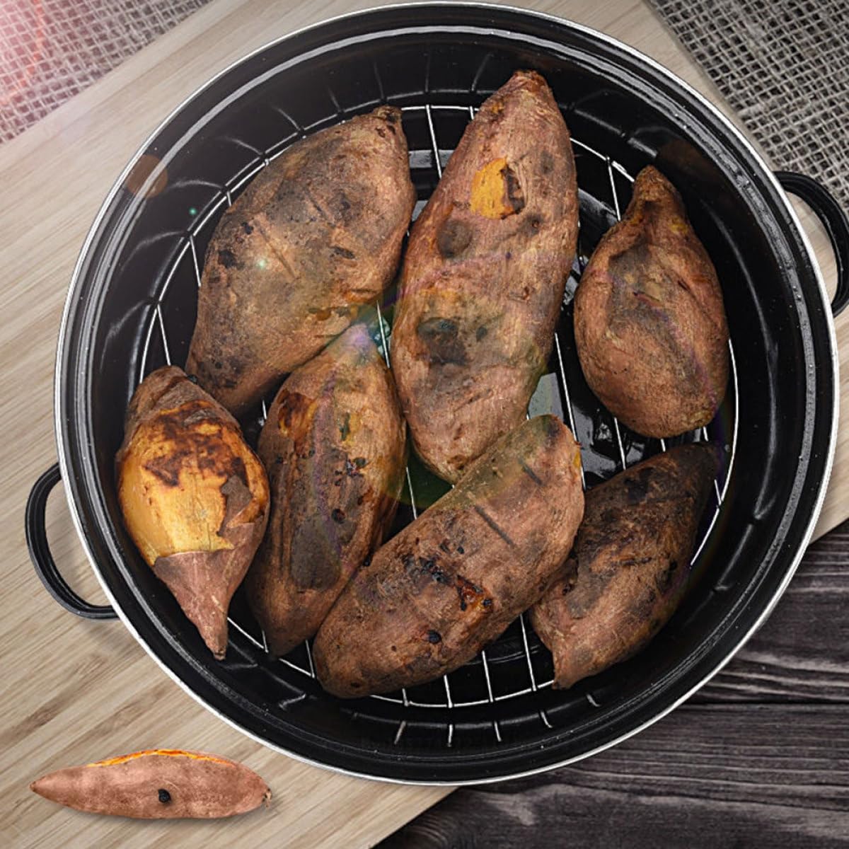 Garneck Multi-function Roasting Pan with Glass Lid Household Oven-safe Roaster Pot for Sweet Potatoes Corn and Meat Even Heating Kitchen Accessory for Home and Camping