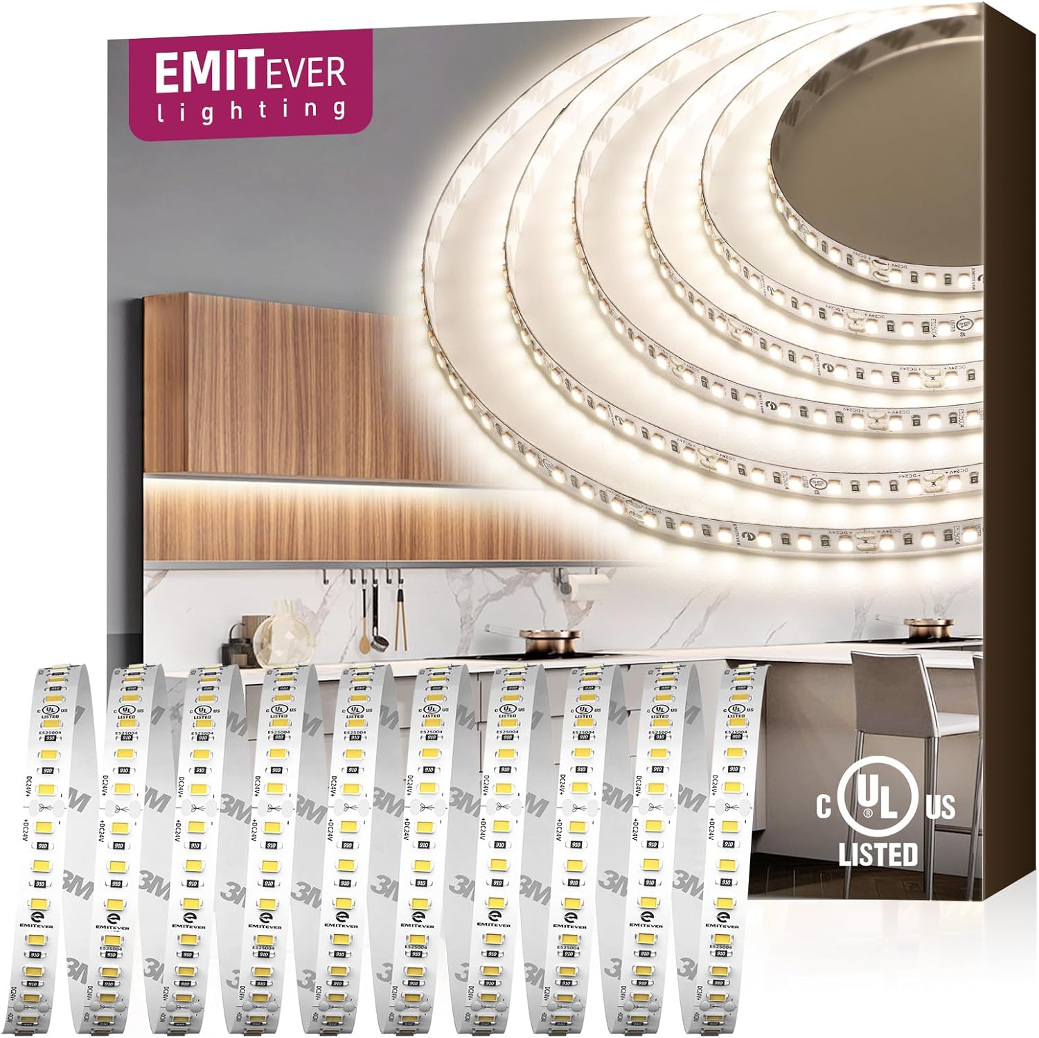EMITEVER Tira de luces LED de color blanco neutro, cinta LED de 4000 K, 24 V, 16.4 pies, certificación UL, Ra 95+, IP30, 2.9 Wft, 240 lúmenespie,
