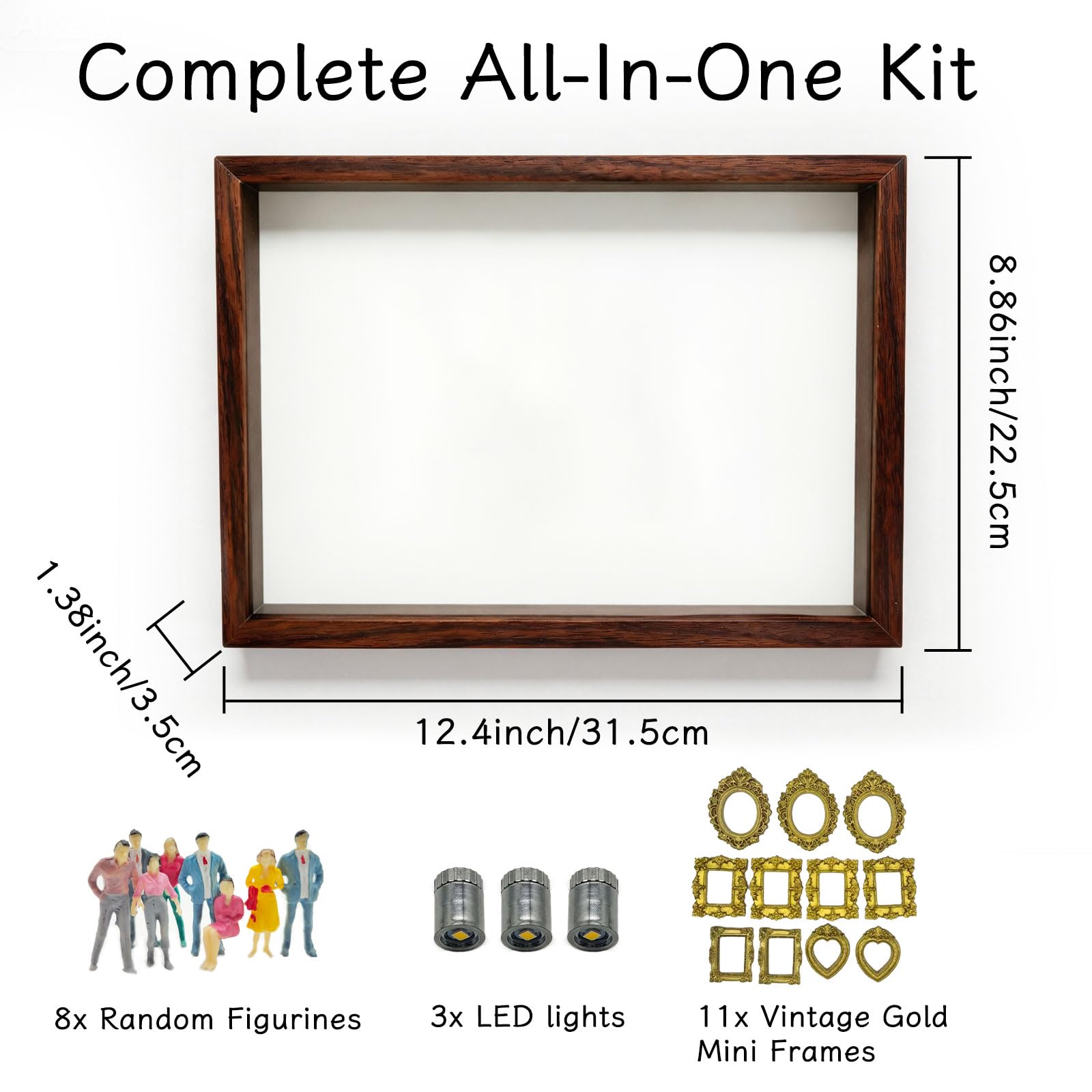 Kit de exhibición de mini caja de sombra para bricolaje, con marcos dorados