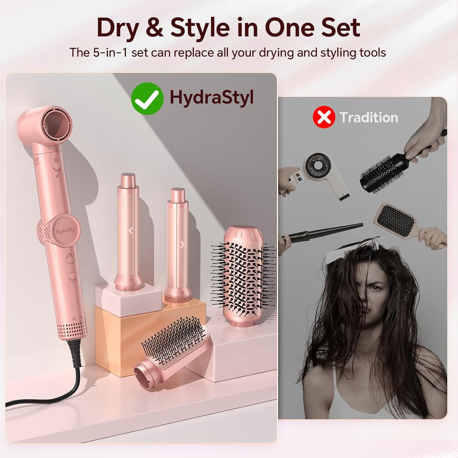 5 in 1 Hot Air Styler Wrap, 110,000 RPM High-Speed Hair Dryer Brush with Negative Ionic, 1300W Fast Drying Blow Dryer & Frizz-Free Styling Curling Volumizing Straightening, Air Styler with Trave Case - Image 9