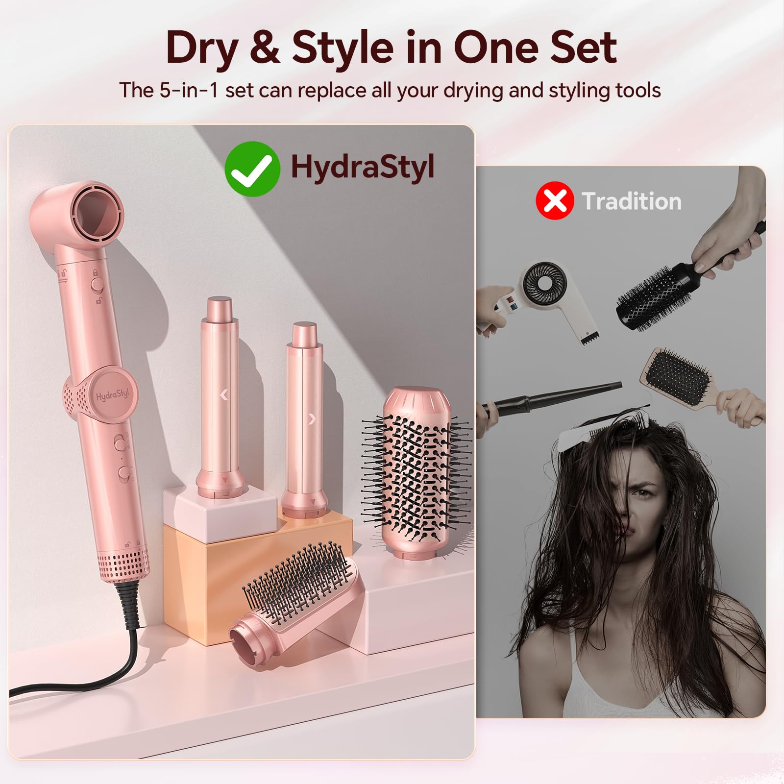 5-in-1 Air Styler Hair Dryer Brush with Auto-Wrap Curlers