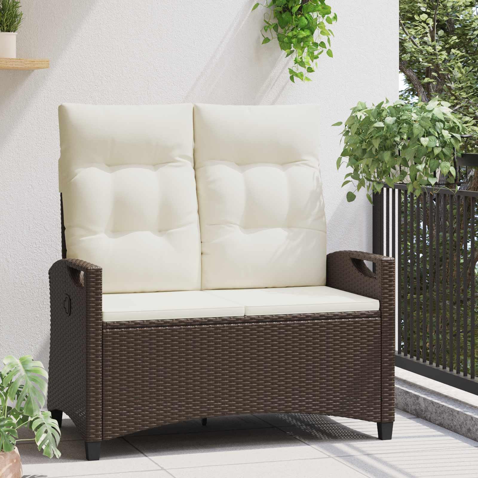 Banco de jardín reclinable de 105 x 60 x 112 cm, respaldo ajustable, acero y poliéster, color marrón crema, para jardín y terraza