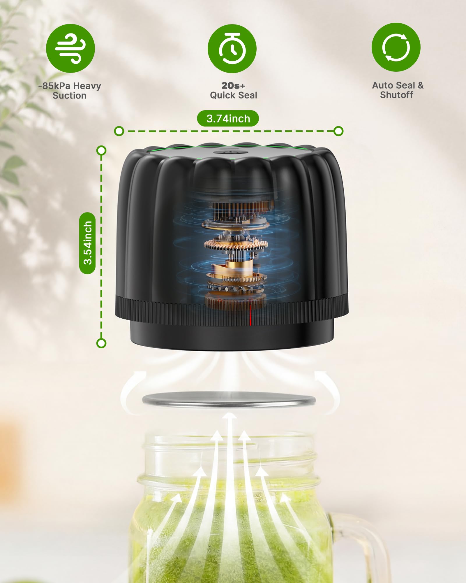 Kit de scellage sous vide pour bocaux Mason électriques avec 10 couvercles, système d'arrêt automatique sans fil pour le stockage des aliments, la cuisine, le camping