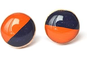 Blue And Orange Colorblock Stud Earrings. Broncos Hypoallergenic Wood Studs