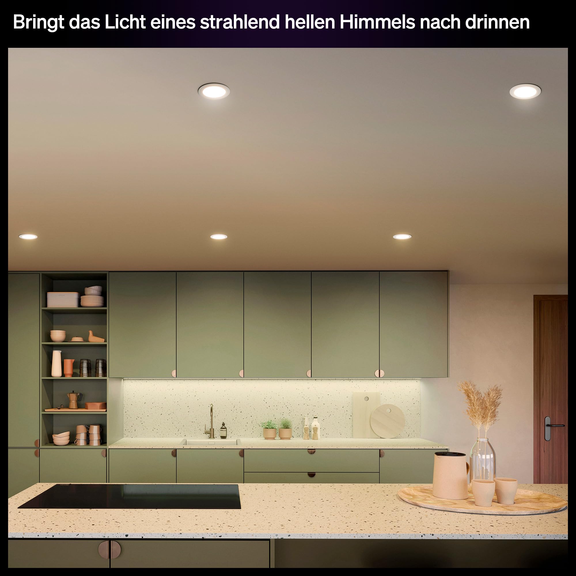Philips Hue Slim Downlight, Einbaustrahler mit LED-Leuchte, 1.000 lm, 90 mm, Schlankes Design, Vollspektrum-Tagesl. 1.000–20.000 K, Stufenlos Dimmbar, Präzise Farbe, Smart Lighting, Weiß, 3er-Pack
