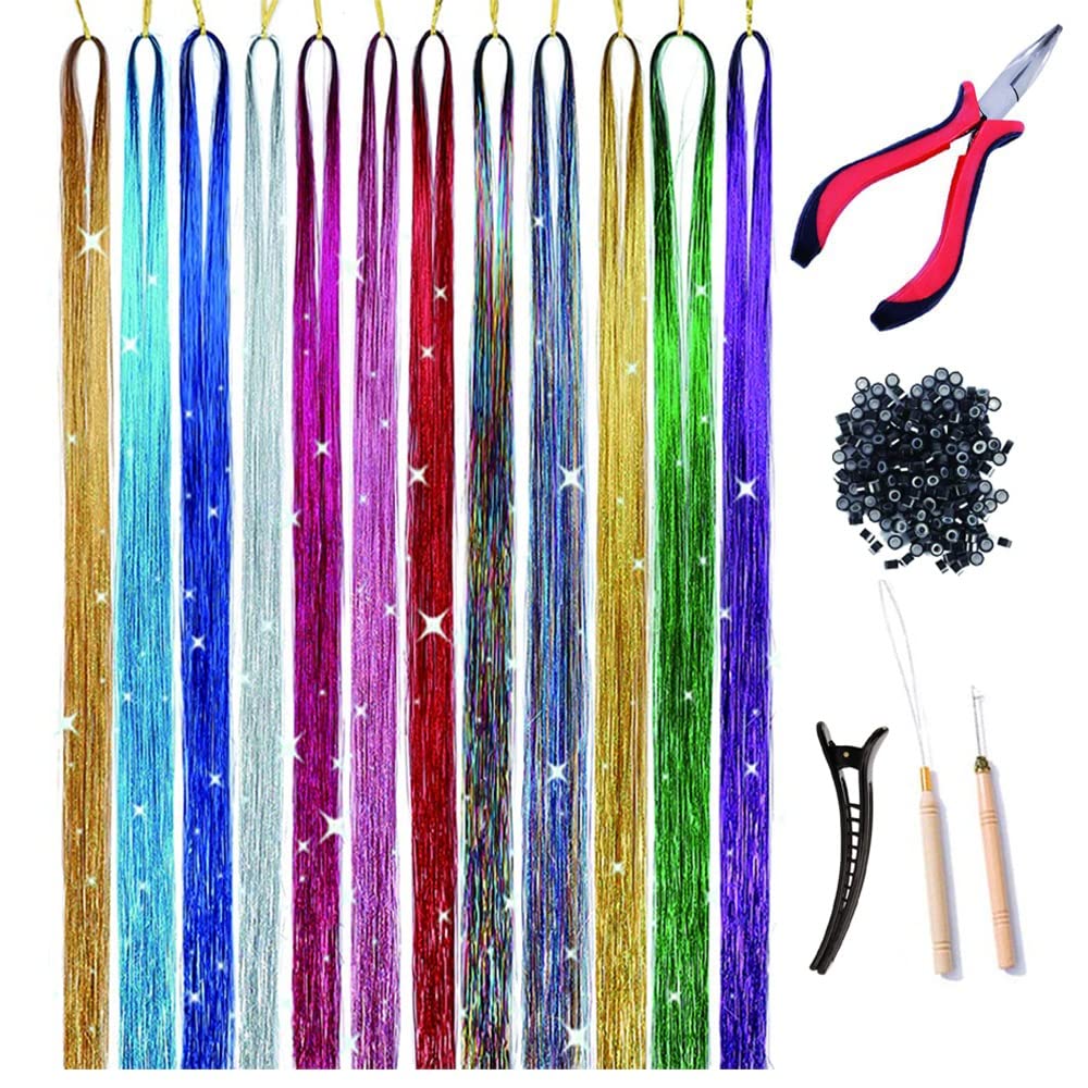 Hair Tinsel Kit Heat Resistant,12 Colors,Tensile kit with