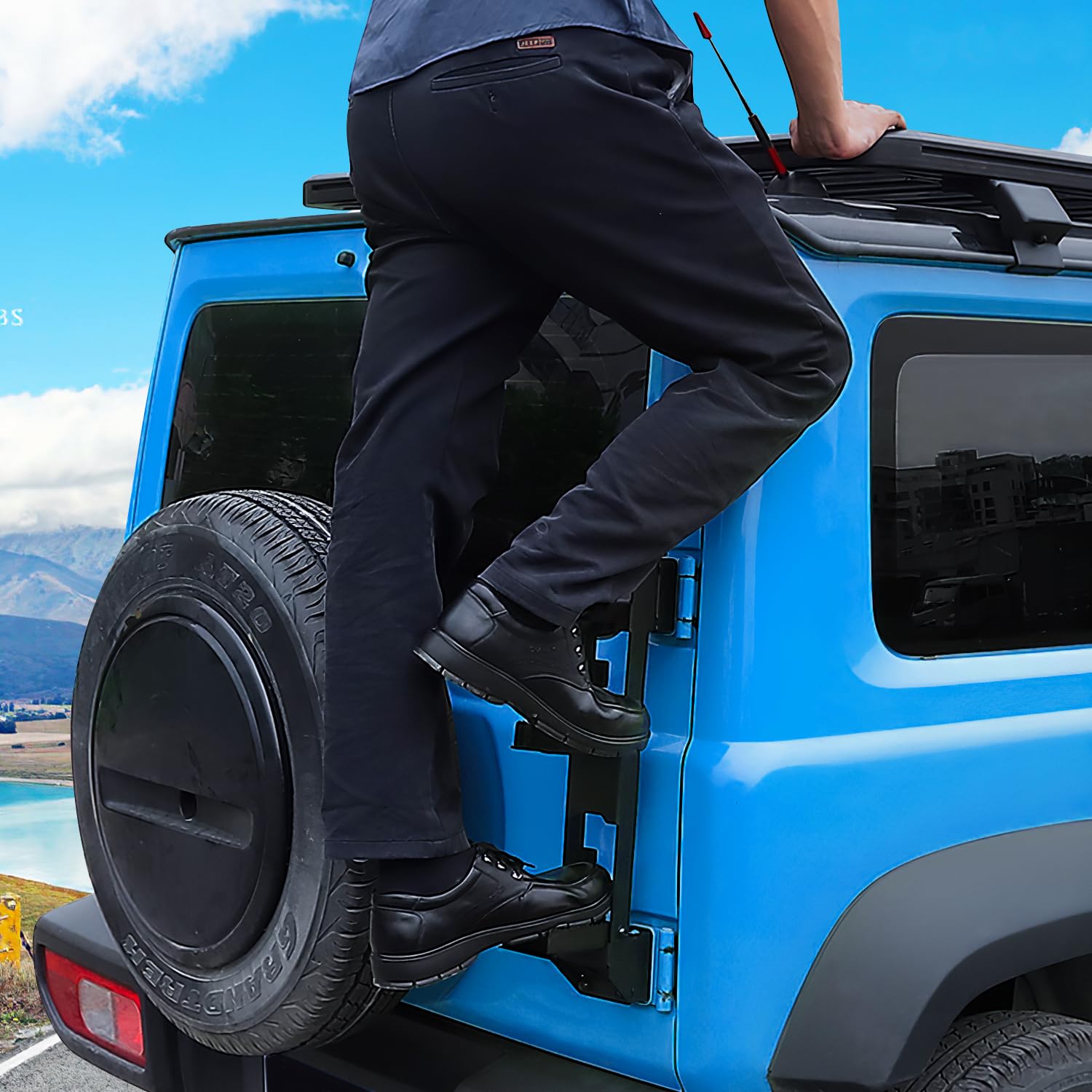Archaic Échelle de hayon pour Suzuki Jimny Sierra JB64 JB74 2019-2024,Échelle de Queue échelle de Cross-Country pour Jimny,pédale d'escalade Pliable