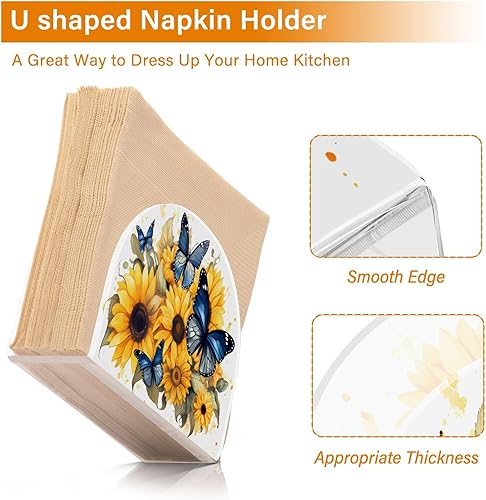 Miniatura 4 de Servilletero de acrílico transparente con girasol y mariposa, servilletero, dispensador de mesa de comedor para cocina, restaurante, decoración del