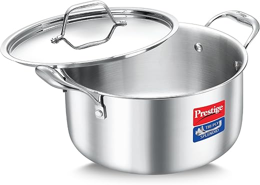 Prestige 18m/2.0L Tri-Ply Stainless Steel Splendid Casserole| Gas and Induction Compatible |Even Heat Distribution| Thick Gauge Tri-Ply Body| Perma…