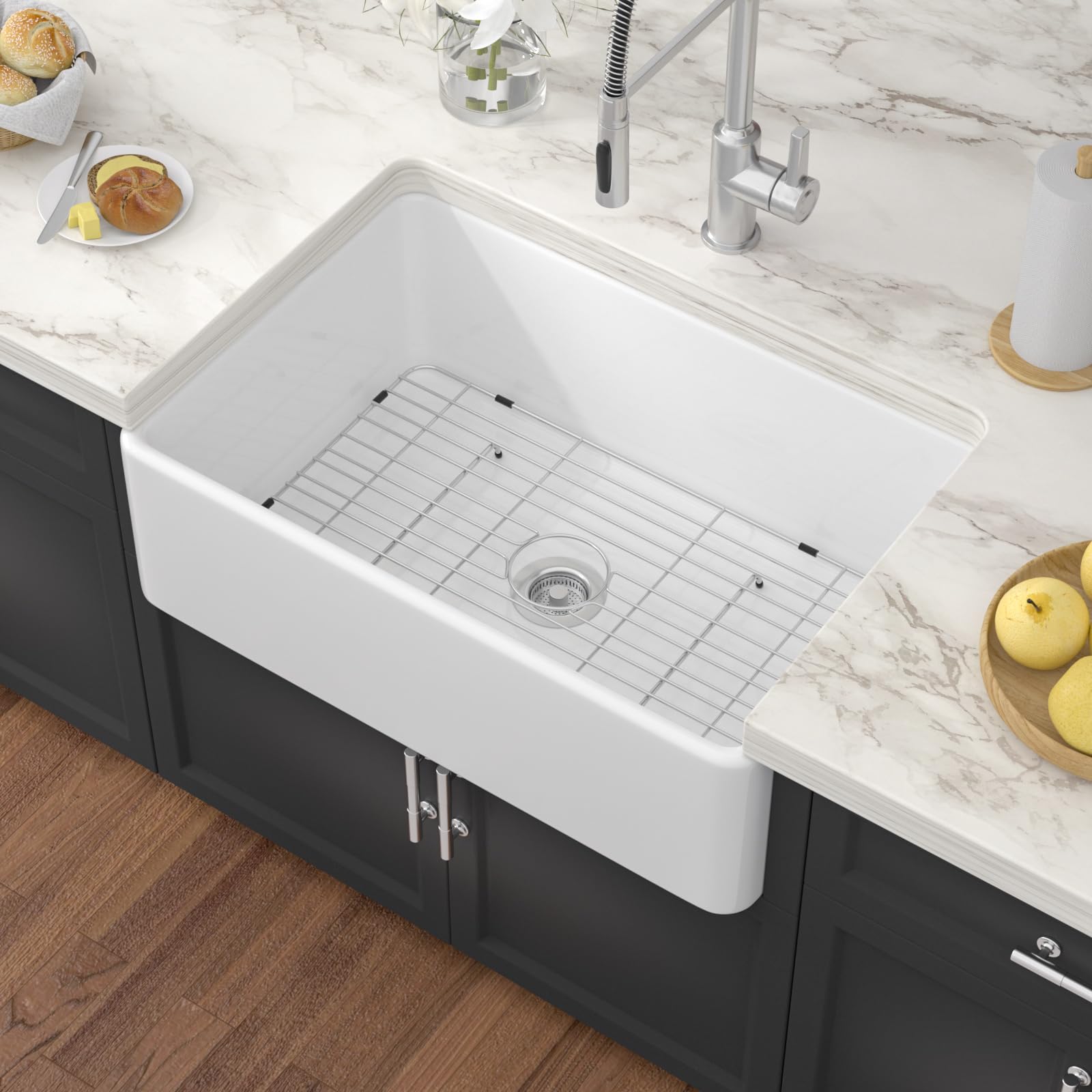 Évier de cuisine en argile réfractaire blanche au design prestigieux style ferme