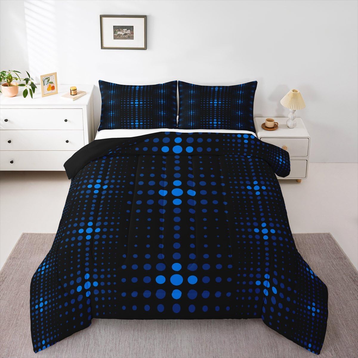 Feelyou Blue Polka Dot Comforter Set All Season Geometric Bedding Set with 1 Pillow Cases Neon Microfiber Kids Twin Bedclothes Bedroom Decor Duvet Quilt Breathable Soft Lightweight