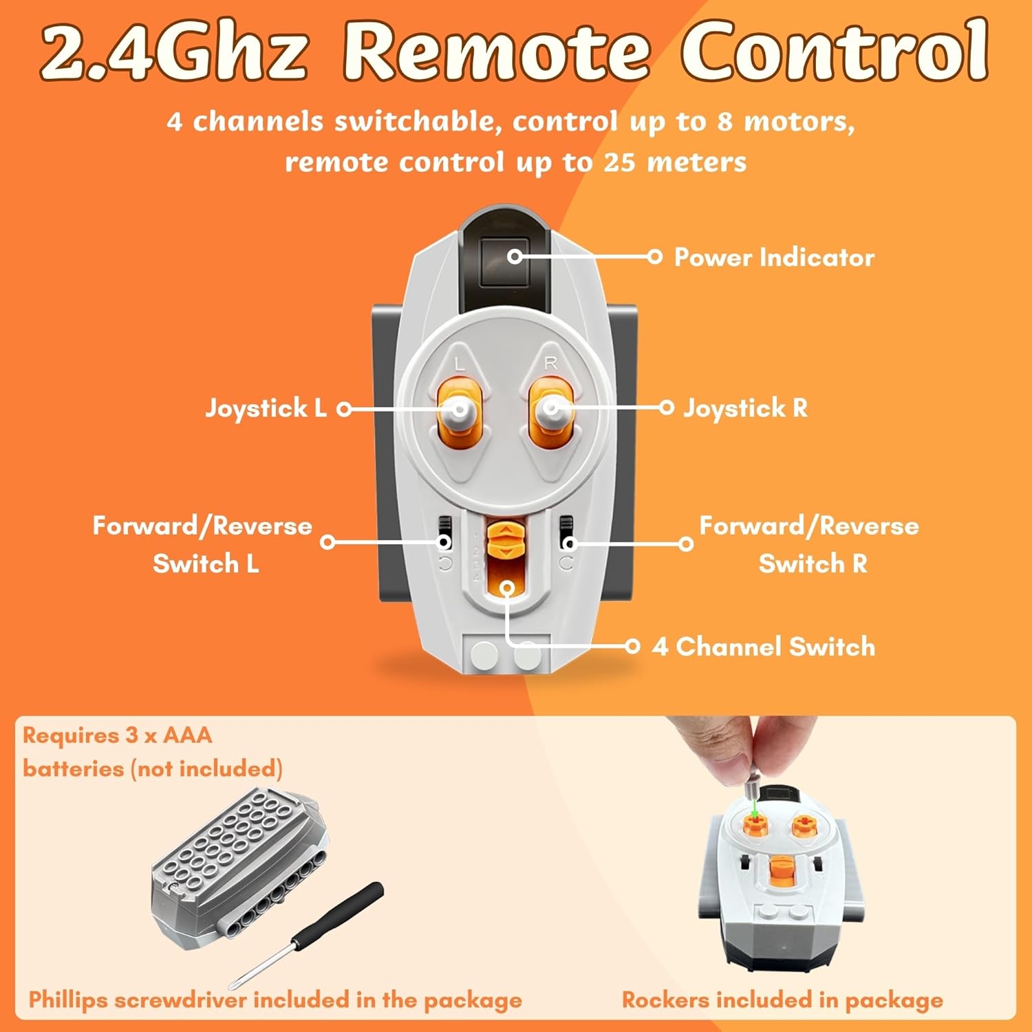 6-in-1 Motor Kit Compatible with Most Stud Building Blocks, Power Function Motor Set with Powerful Motors, Advanced Remote Control, DIY Motorized Building Set
