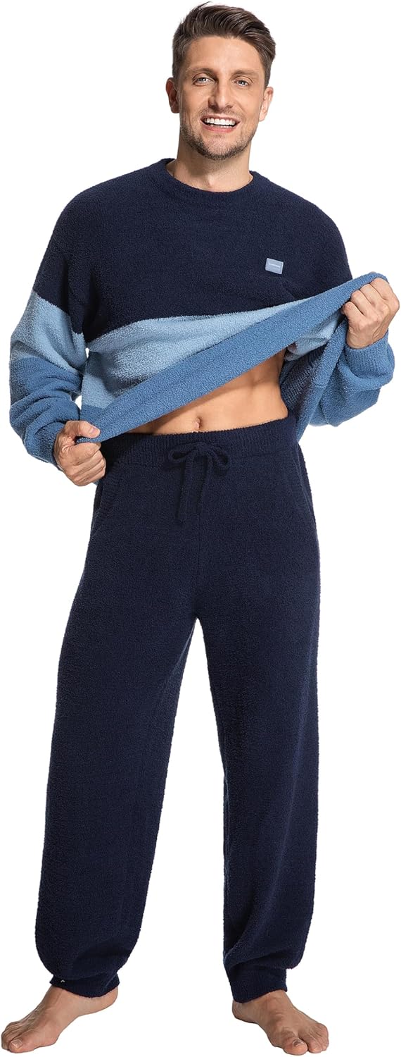 SlumberMee Mens Fleece Plush Pajama Set Ultra Soft Fluffy Warm Pjs Long Sleeve Top & Bottom Knit Winter Sleepwear - Image 5