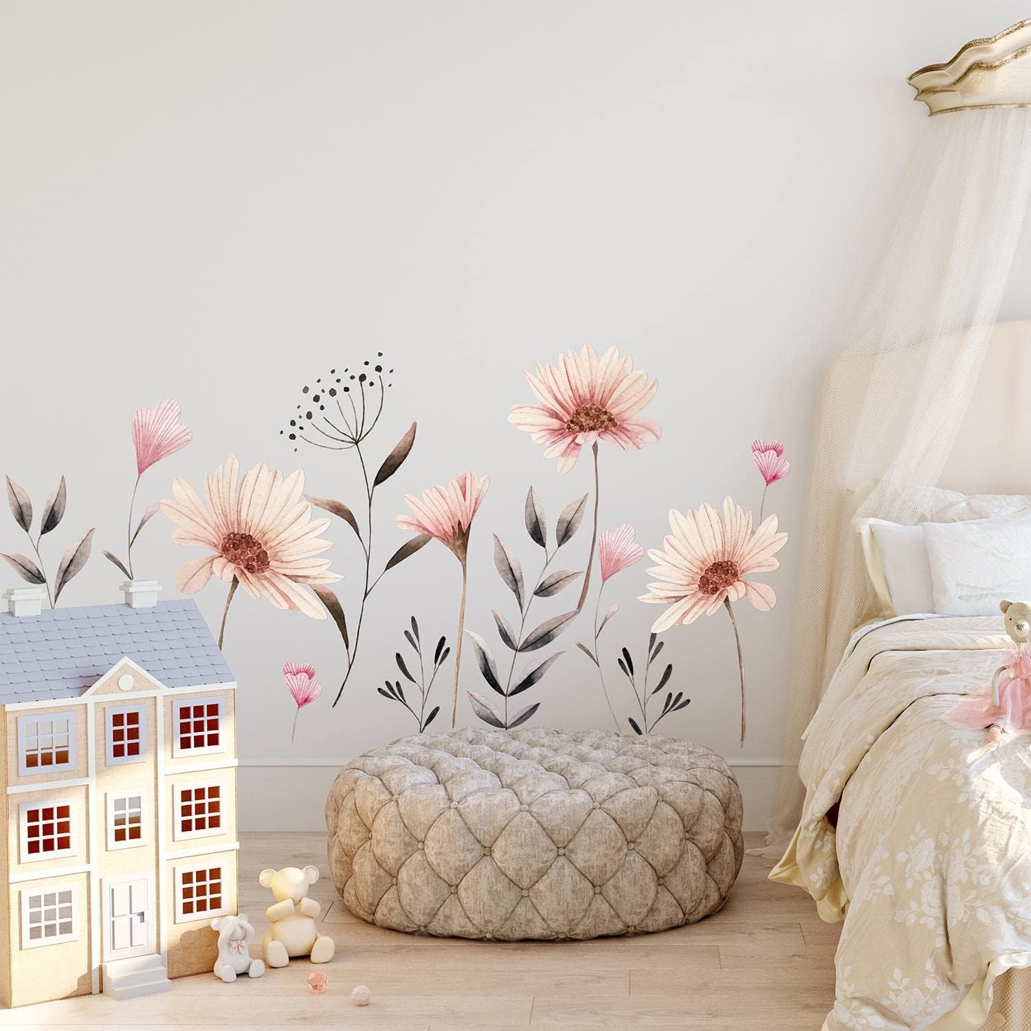 WALPLUS Peony Flowers Rose Wall Decals Peel and Stick Wall Sticker Oversized Murals for Home Bedroom Nursery Room Floral Transparent Wall Decor