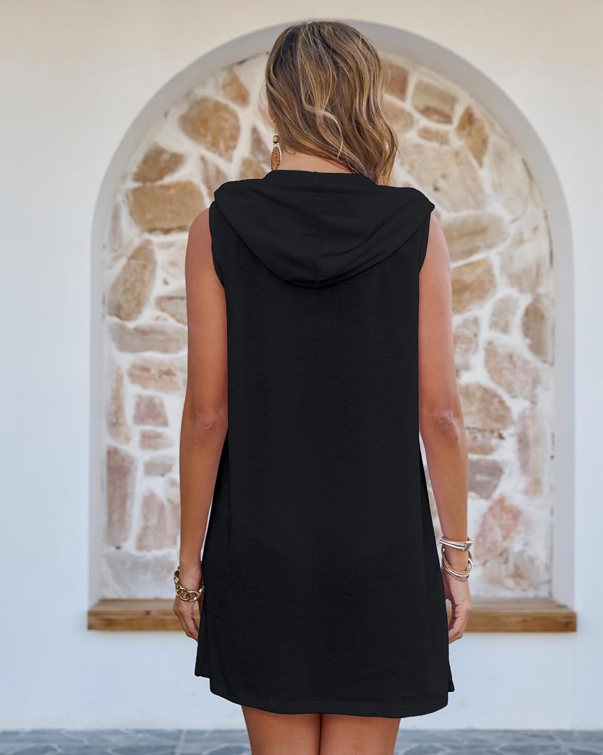 Bsubseach Terry Cloth Cover Up - Women Hooded Swimsuit Coverup Zipper Beach Coverups Sleeveless Swim Robes with Pockets - Image 4