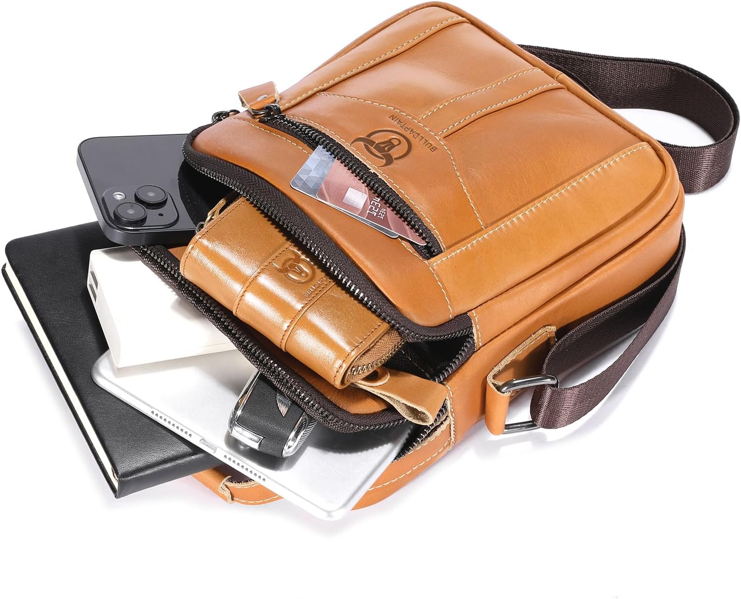 Leather Crossbody Bags for Men Casual Shoulder Bag Travel Messenger Bag Vintage Handbag Multi Pocket Satchel - Image 5