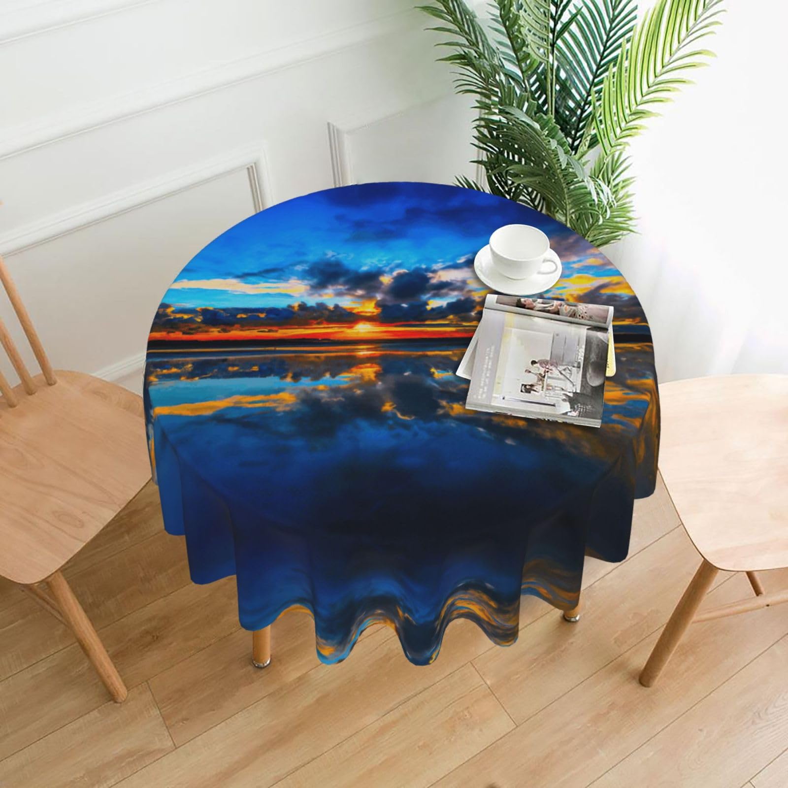 Zcmkjlg Sunset Print Quick Ship Round Tablecloth 60in Polyester Washable Cover for Dining Room